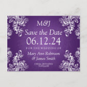 Elegant Bewaar de datum  wervelingen 2 Paarse Aankondigingskaart (Voorkant)