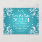 Elegant Bewaar de datum wervelingen 2 turquoise Aankondigingskaart (Voorkant)