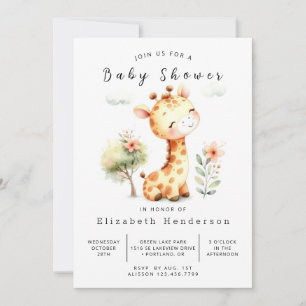 Elegant bewerkbaar Giraffe Baby shower Kaart