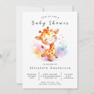 Elegant bewerkbaar Giraffe Baby shower Kaart