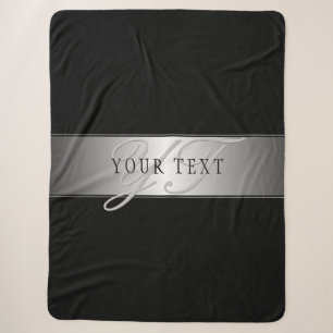 Elegant bewerkbaar monogram schrift   Zwart Sherpa Deken