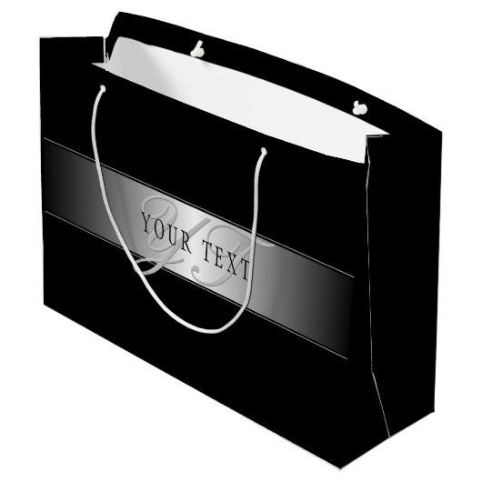 Elegant bewerkbaar monogram-scriptschrift | Zwart Groot Cadeauzakje (Achterkant Gekanteld)