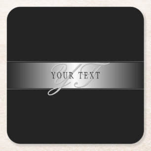 Elegant bewerkbaar monogram scriptschrift   Zwart Vierkante Kartonnen Onderzetter