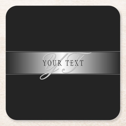Elegant bewerkbaar monogram-scriptschrift | Zwart Vierkante Kartonnen Onderzetter (Voorkant)
