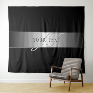 Elegant bewerkbaar monogram scriptschrift   Zwart Wandkleed