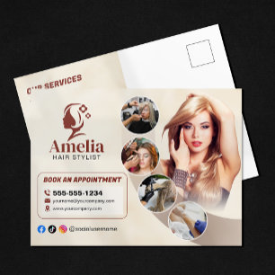 Elegant Biege Haarstylist Salon Make-up Harsen Briefkaart