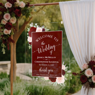 Élégant Bienvenue Mariage Roses Bohème Rouge Bourg