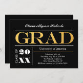 Elegant Big Golden Letters Afstuderen Uitnodiging (Voorkant / Achterkant)