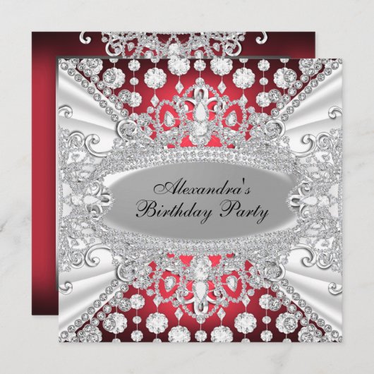 Élégant bijou de diamant rouge Invitation de fête (Devant / Derrière)