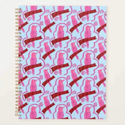 Elegant birds Pattern Spiral Planner (Devant)