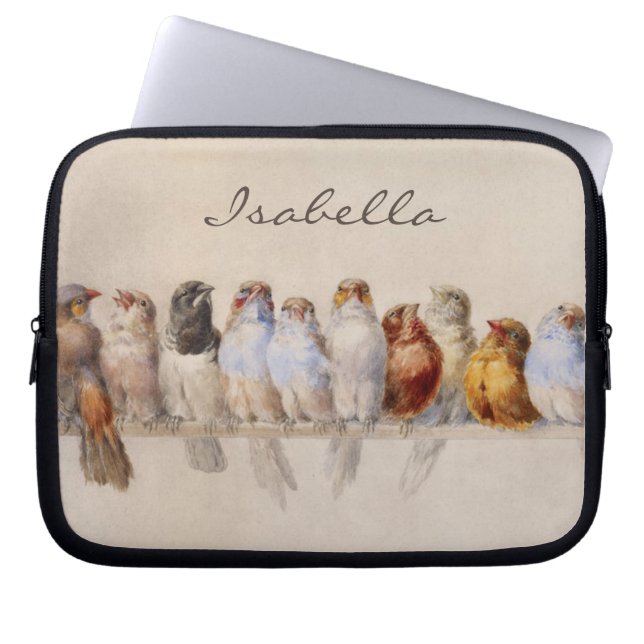 Elegant Birds Waterverf Initiaal Monogram Laptop Sleeve (Voorkant)