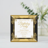 Elegant Birthday  Black Gold Diamond Kaart (Staand voorkant)