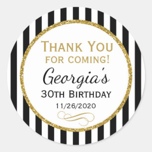 Elegant Birthday Black Gold Hartelijk dank voor de Ronde Sticker