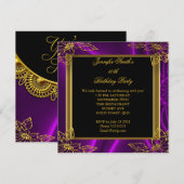 Elegant Birthday Black Paars Gold Kaart (Voorkant / Achterkant)