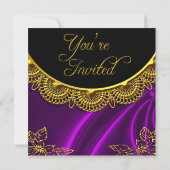 Elegant Birthday Black Paars Gold Kaart (Achterkant)