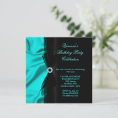 Elegant Birthday Blauwgroen Blauwe Zijde Zijde Zwa Kaart (Staand voorkant)