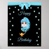 Elegant Birthday Genie, Magic Lamp & Pareltjes op Poster (Voorkant)