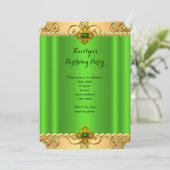 Elegant Birthday Green Limoen Damask Gold C2 Kaart (Staand voorkant)