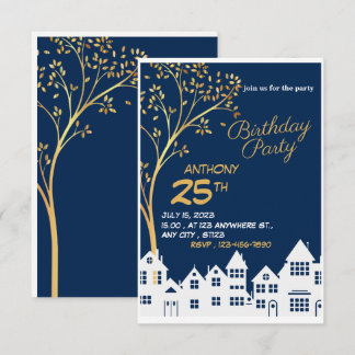 ELEGANT BIRTHDAY-KAART MET TREE in de zijkant RSVP Kaartje
