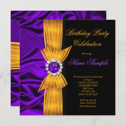 Elegant Birthday Partij Paarse Zijdergeel Sinaasap Kaart (Voorkant / Achterkant)