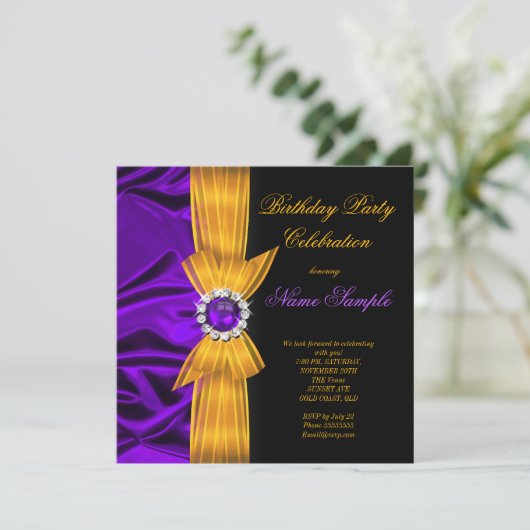 Elegant Birthday Partij Paarse Zijdergeel Sinaasap Kaart (Staand voorkant)