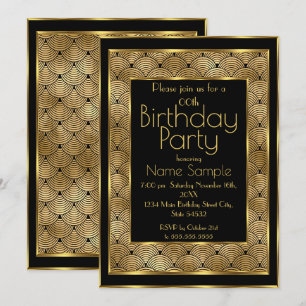 Elegant Birthday Party Black Gold Art Deco 1930 Kaart