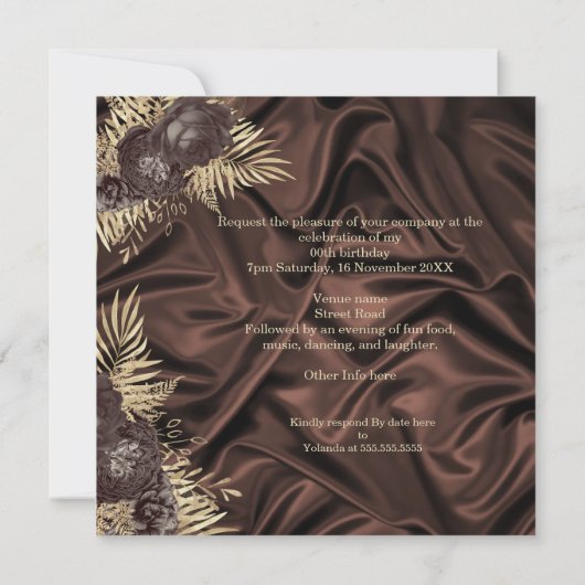 Elegant Birthday Party Chocolate Silk brown Kaart (Achterkant)