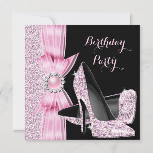 Elegant Birthday Party Glitter Pink High Heels Kaart