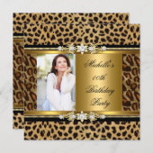 Elegant Birthday Party Gold Black Leopard Kaart (Voorkant / Achterkant)