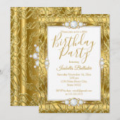 Elegant Birthday Party Gold Diamond Gem Kaart (Voorkant / Achterkant)