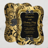 Elegant Birthday Party Gold Golden Black Floral Kaart (Voorkant / Achterkant)