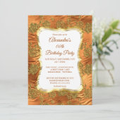 Elegant Birthday Party Gold Rust Copper Damask Kaart (Staand voorkant)