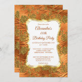 Elegant Birthday Party Gold Rust Copper Damask Kaart (Voorkant / Achterkant)