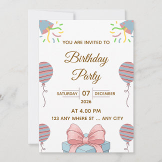 Elegant Birthday Party Invitation with Balloons