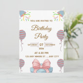 Elegant Birthday Party Invitation with Balloons (Debout devant)