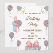 Elegant Birthday Party Invitation with Balloons (Devant / Derrière)