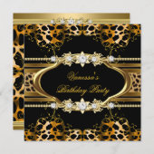 Elegant Birthday Party Leopard Gold Kaart (Voorkant / Achterkant)