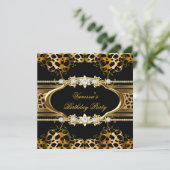 Elegant Birthday Party Leopard Gold Kaart (Staand voorkant)
