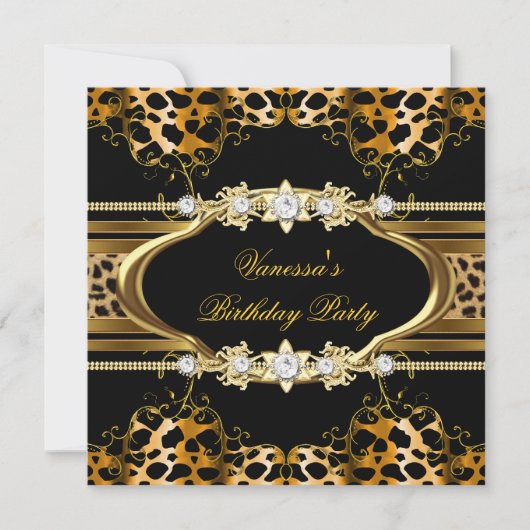 Elegant Birthday Party Leopard Gold Kaart (Voorkant)