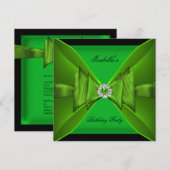 Elegant Birthday Party Lime Green Black Bow Kaart (Voorkant / Achterkant)