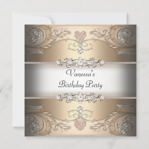 Elegant Birthday Party Sepia Coffee Beige Kaart