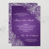 Elegant Birthday Party Sparking Glitter Paars Kaart (Voorkant / Achterkant)