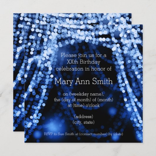 Elegant Birthday Party String Lights Blue Kaart (Voorkant / Achterkant)