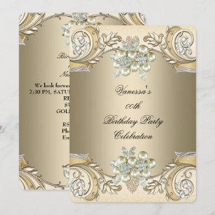 Elegant Birthday Pearl Sepia Coffee Gold Kaart