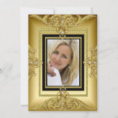 Elegant Birthday Photo Black Gold Golden Lijst Kaart (Achterkant)