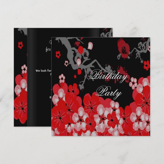 Elegant Birthday Red Black Asian Blossom Kaart (Voorkant / Achterkant)