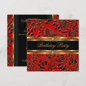 Elegant Birthday Red Black Gold Damask Kaart (Voorkant / Achterkant)