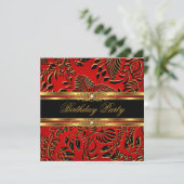 Elegant Birthday Red Black Gold Damask Kaart (Staand voorkant)