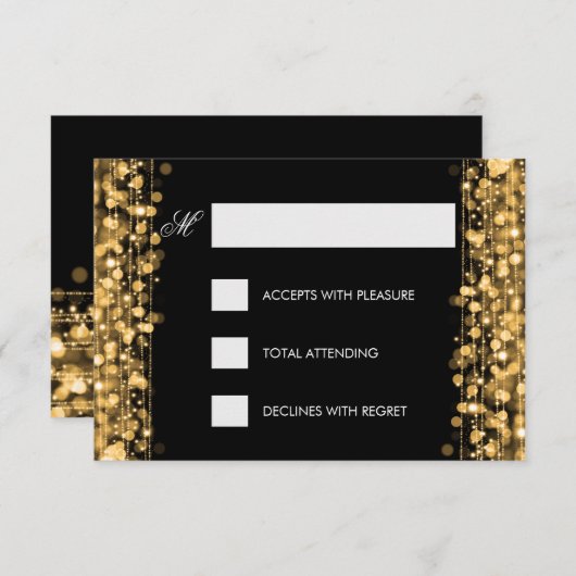 Elegant Birthday RSVP Sparkles Gold (Voorkant / Achterkant)
