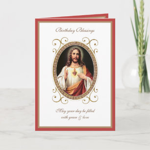 Elegant Birthday Sacred Heart Jesus Kaart